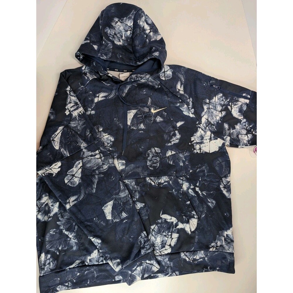 Nike Therma-FIT Hoodie Mens XL Navy AOP Fleece Pullover DQ4836-410 EUC
